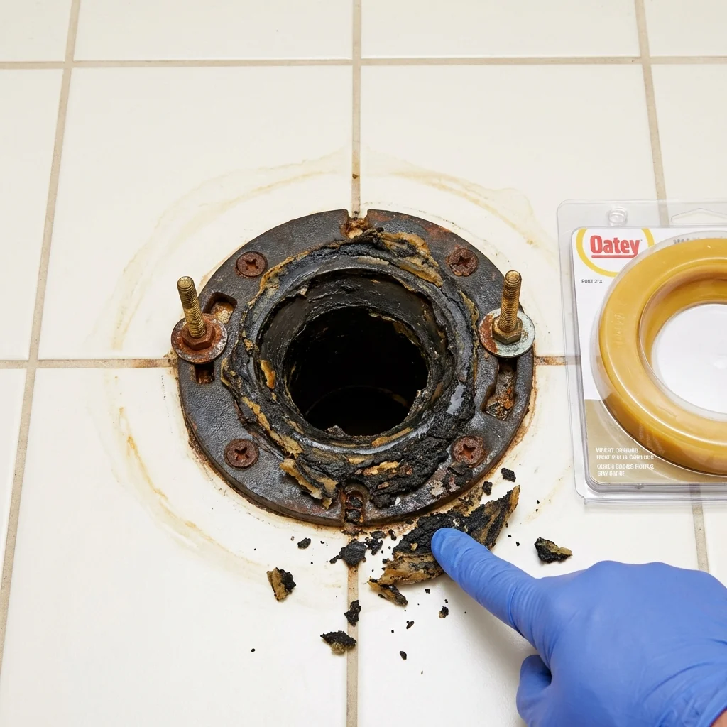 Failed wax ring showing water seepage at the base of a toilet in a Kahului, HI home